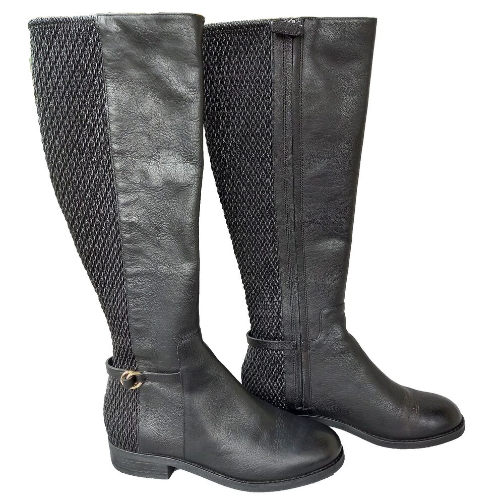 Cole Haan Isabell Stretch KneeHi Black Leather Riding Boots Size 6 Womens NWOB